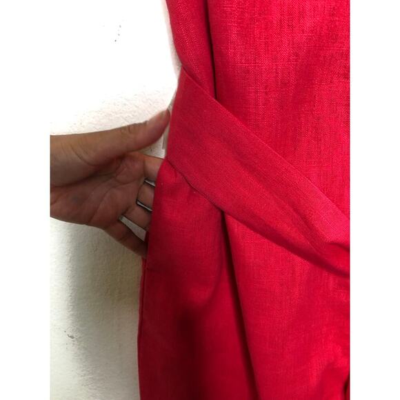 LPA Revolve Jumpsuit Large Red Linen Blend V-Neck Wide Leg Belted Boho Casual - Picture 10 of 15